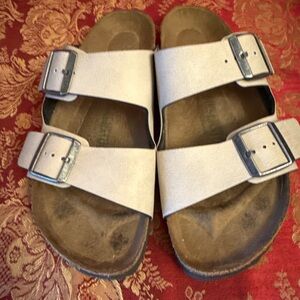 Birkenstock Beige Double-Buckle Slide Sandals